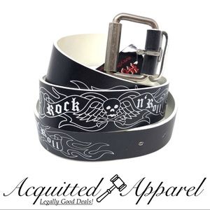 Hot Topic Rock & Roll Black Skull Wing Belt White